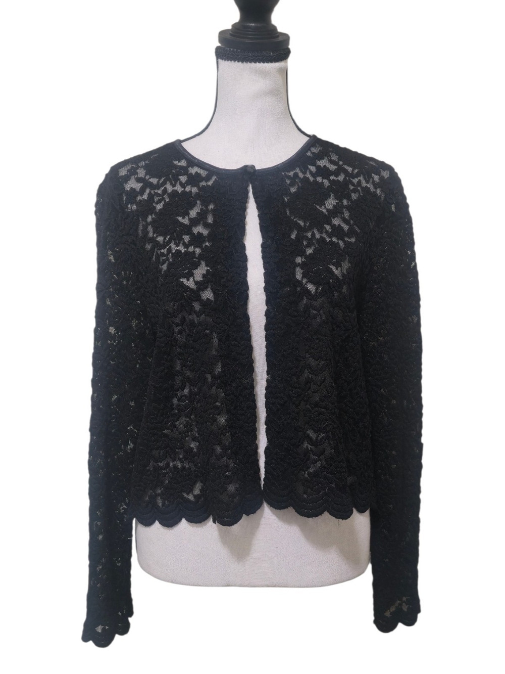 VTG Connected Black Lace Cardigan Shrug 90s Sheer Whimsigoth Fairy Witchy Med